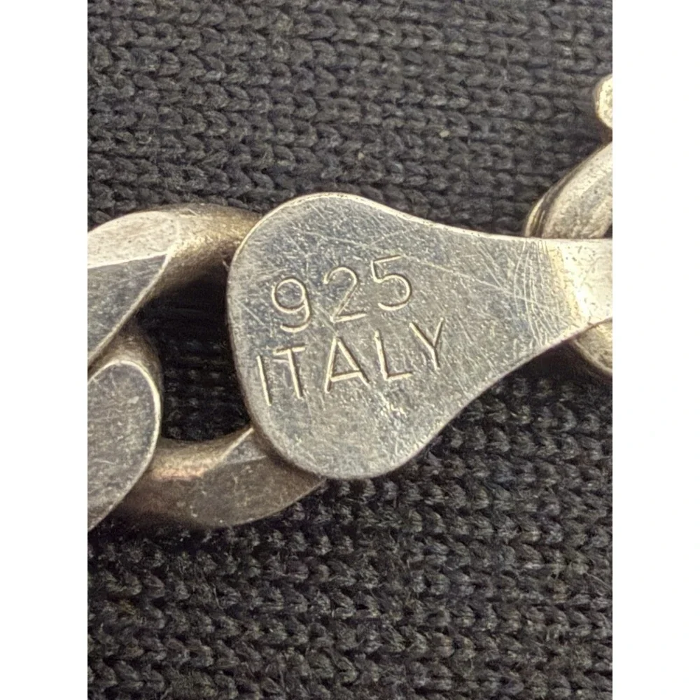 44.6g Solid 925 Sterling Silver 22in Figaro Chain W/ Snook Pendant Italy DES